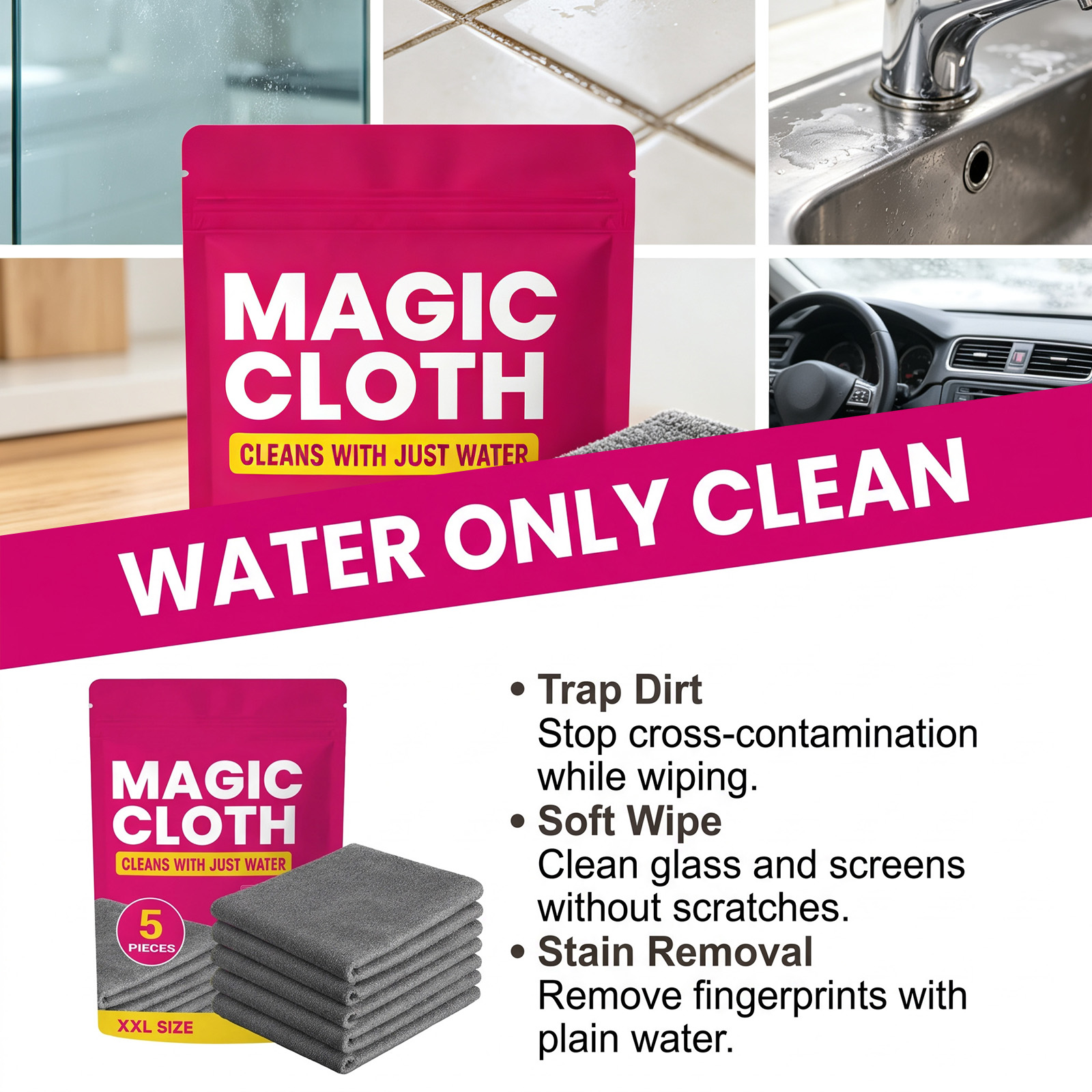 Kain Pembersih Ajaib 5PCS Kain - Glass Cleaner Streak ulasan dan harga